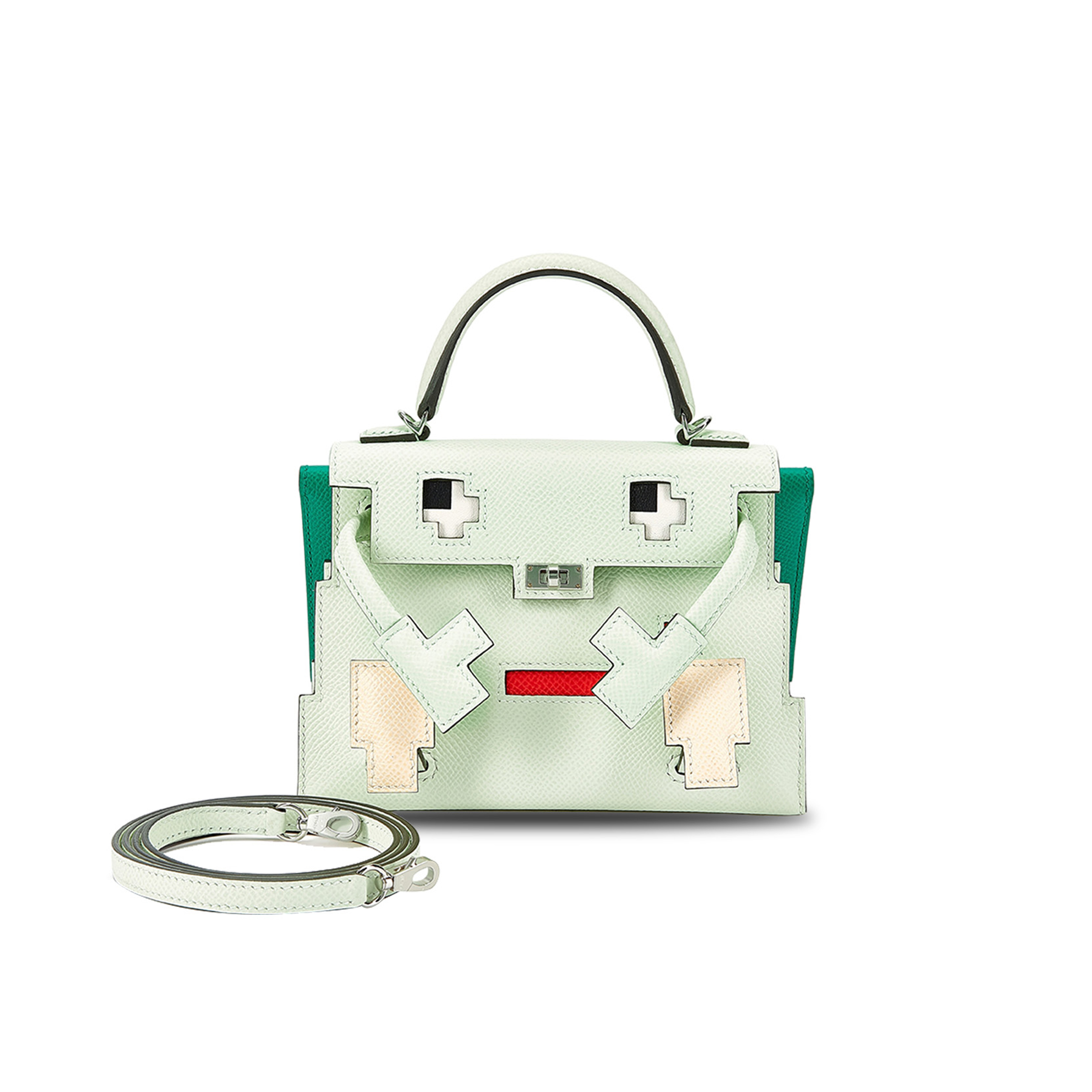 HERMÈS MASTER VERT FIZZ, NATA, ROSE TEXAS AND VERT JADE INDIGO EPSOM QUELLE IDOLE KELLY DOLL PICTO PALLADIUM HARDWARE (18*15*6cm) 